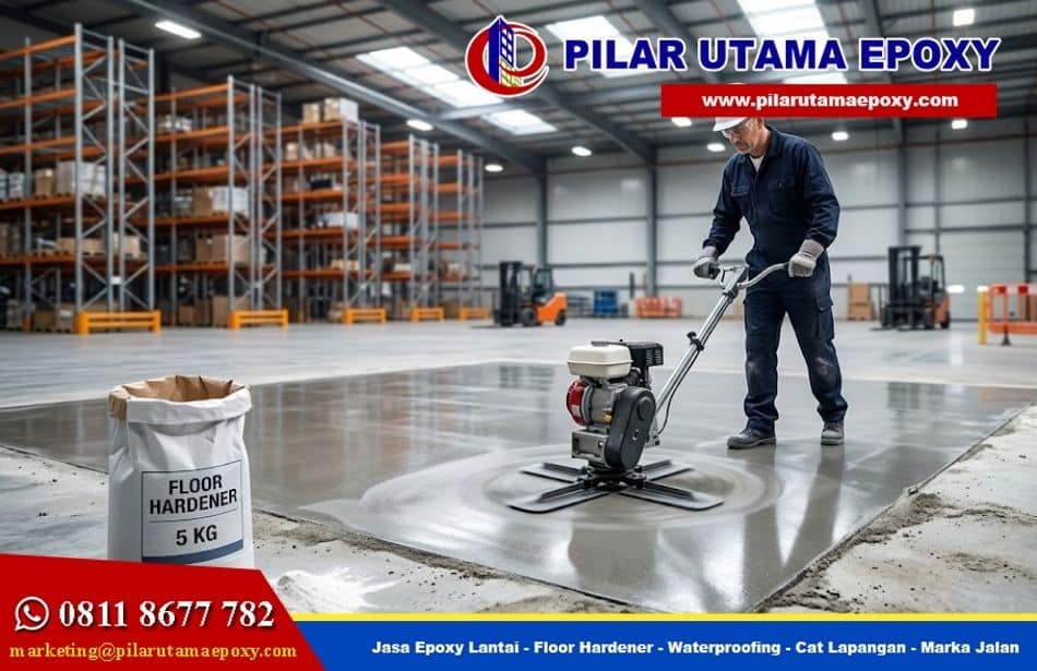 Top! Pekerjaan finishing floor hardener 5 kg lantai warehouse